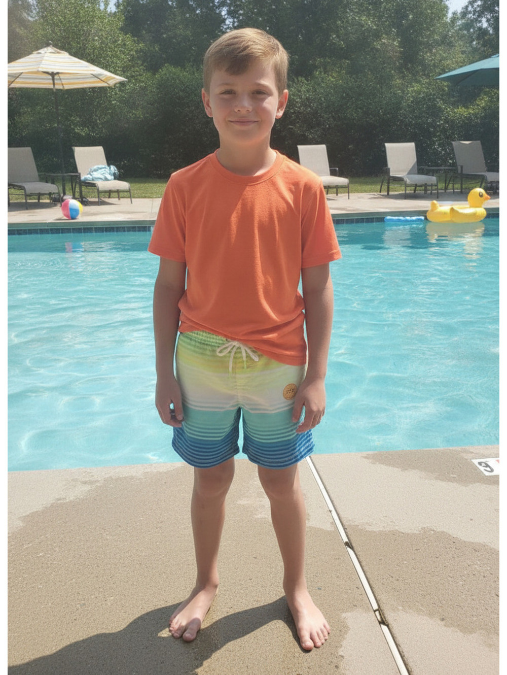 Cat & Jack Boys' Gradient Stripe Swim Shorts with Orange Rash Guard Shirt Set